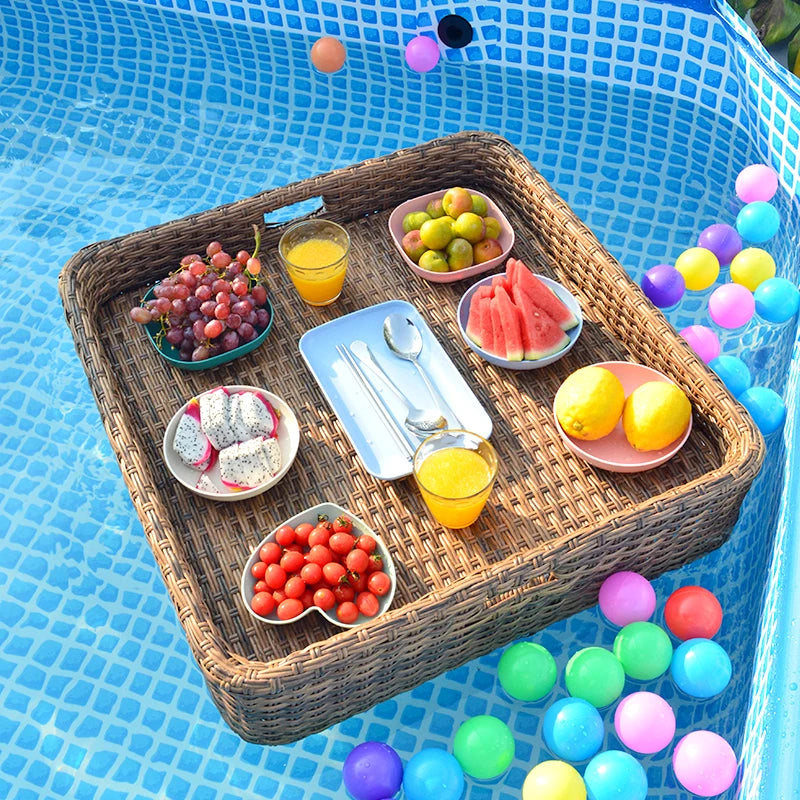 Rattan Floating Breakfast Tray – Pool & Outdoor Multi-Use
