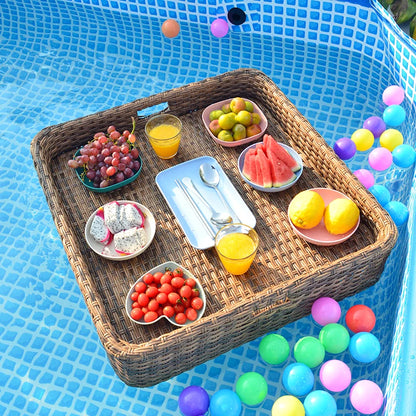 Rattan Floating Breakfast Tray – Pool & Outdoor Multi-Use