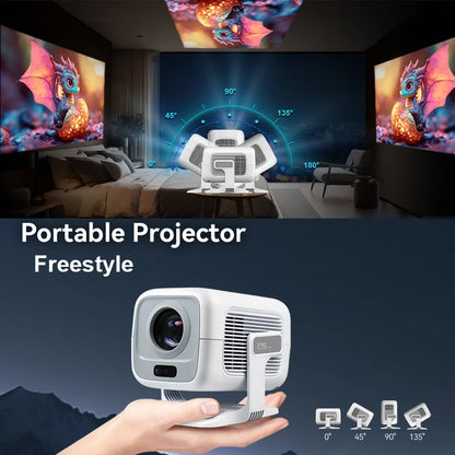 Huaweishi 4K Smart Portable Projector – 1080P, Auto-Focus, 600 ANSI