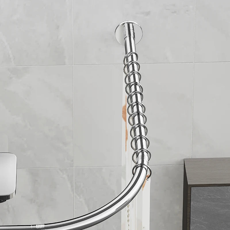 Adjustable L-Shaped Shower Curtain Rod – Stainless Steel No-Drill Corner Rail