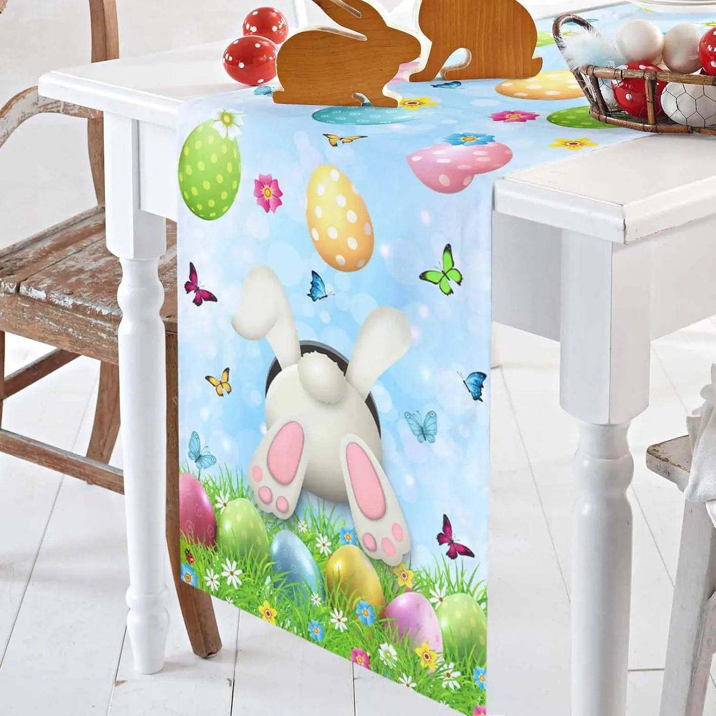 Easter Bunny Linen Table Runner – Spring Farmhouse Decor