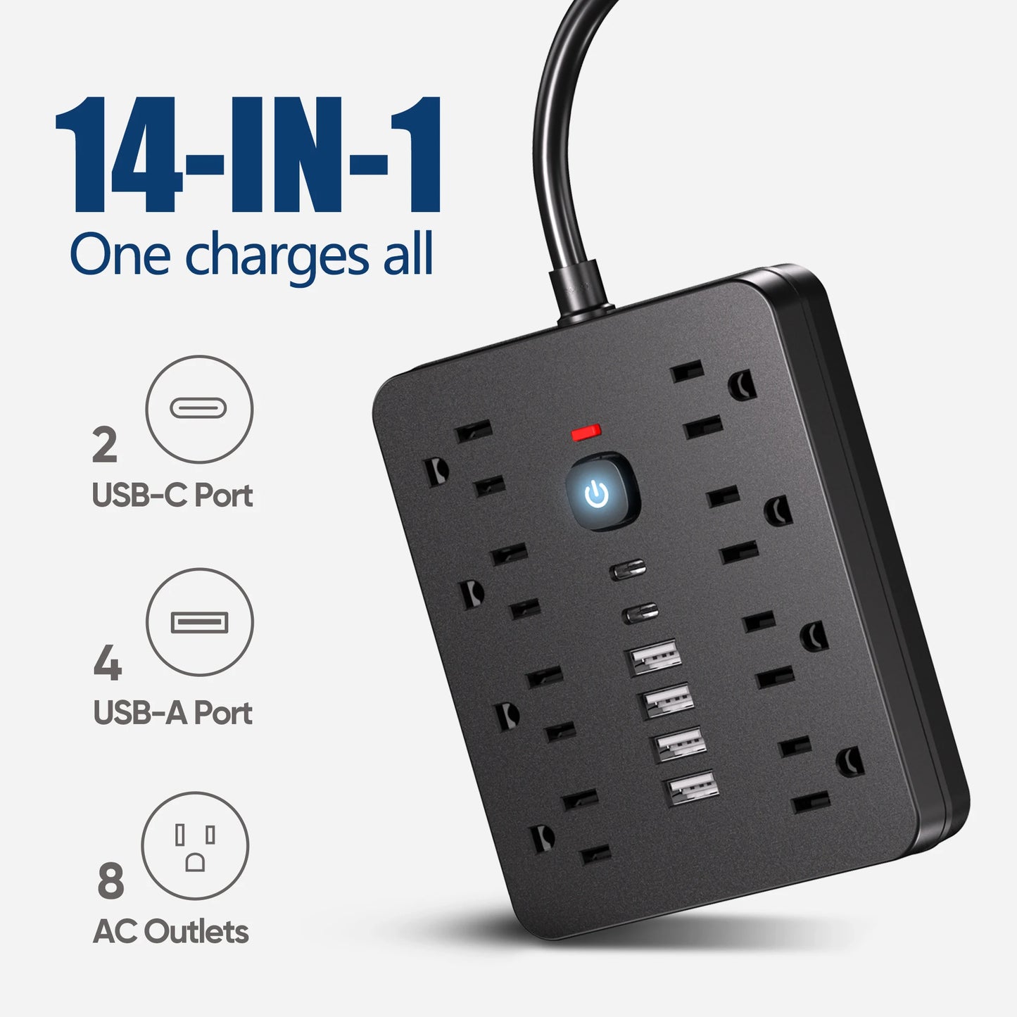 14-in-1 Power Strip with USB-C & Surge Protection