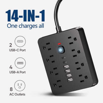 14-in-1 Power Strip with USB-C & Surge Protection