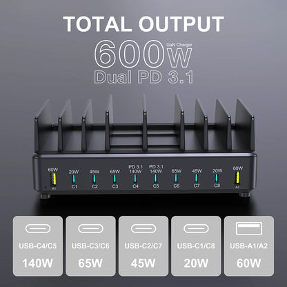 600W 10-Port GaN PD Fast Charging Station