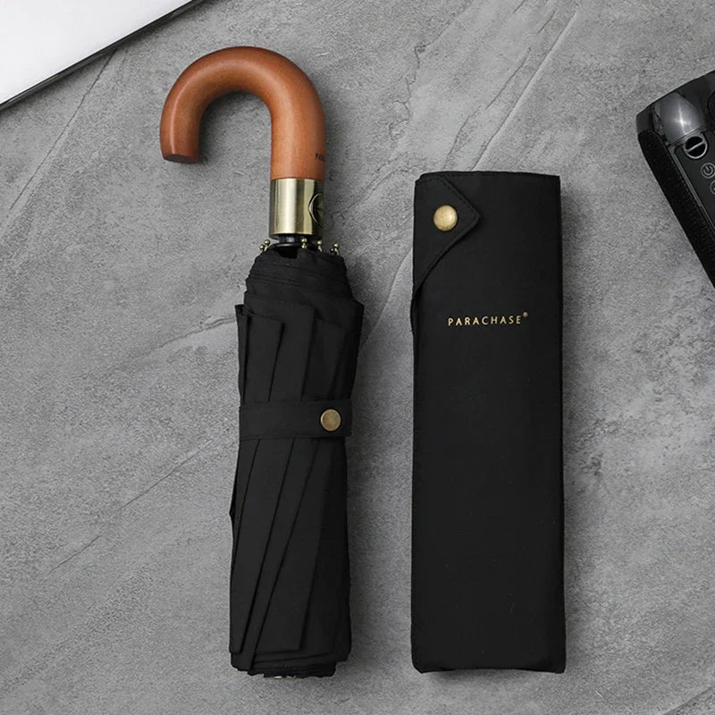 Luxury Windproof Wooden Umbrella – Big Folding Umbrella for Men