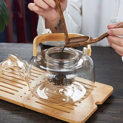 Glass Tea Pot 1200ml – Wooden Handle & Filter
