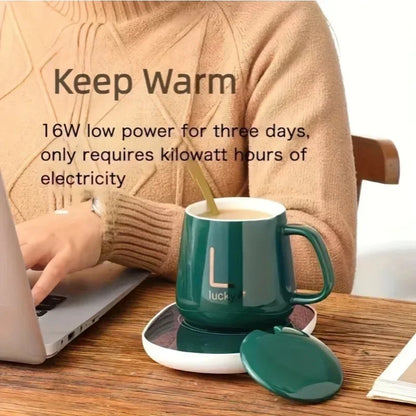 Insulated Ceramic Coffee Mug with Heating Coaster – Gift Set