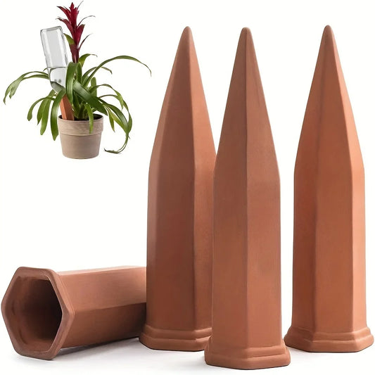 4-Pack Terracotta Plant Watering Stakes – Auto Irrigation