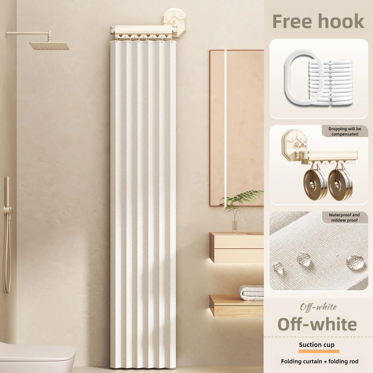 Folding Waterproof Shower Curtain – No-Drill Bathroom Divider