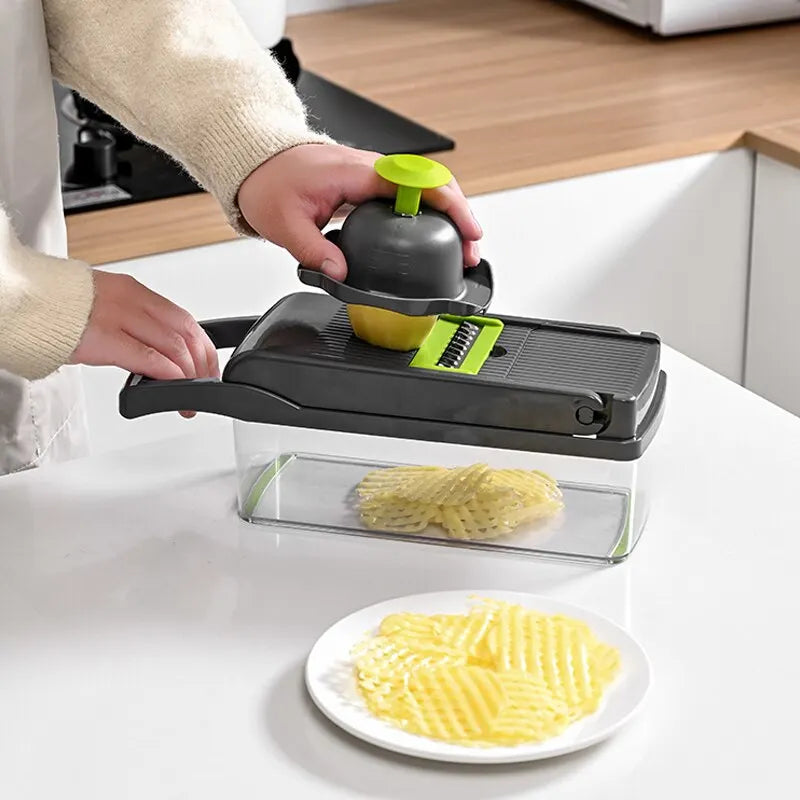 12-in-1 Vegetable Chopper – Manual Slicer with Basket