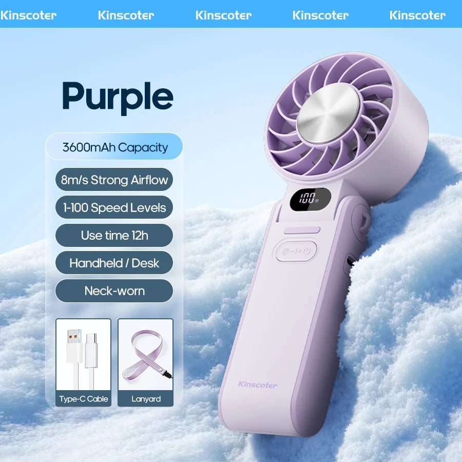 Portable Foldable Handheld Cooling Fan – 3600mAh Rechargeable Fan