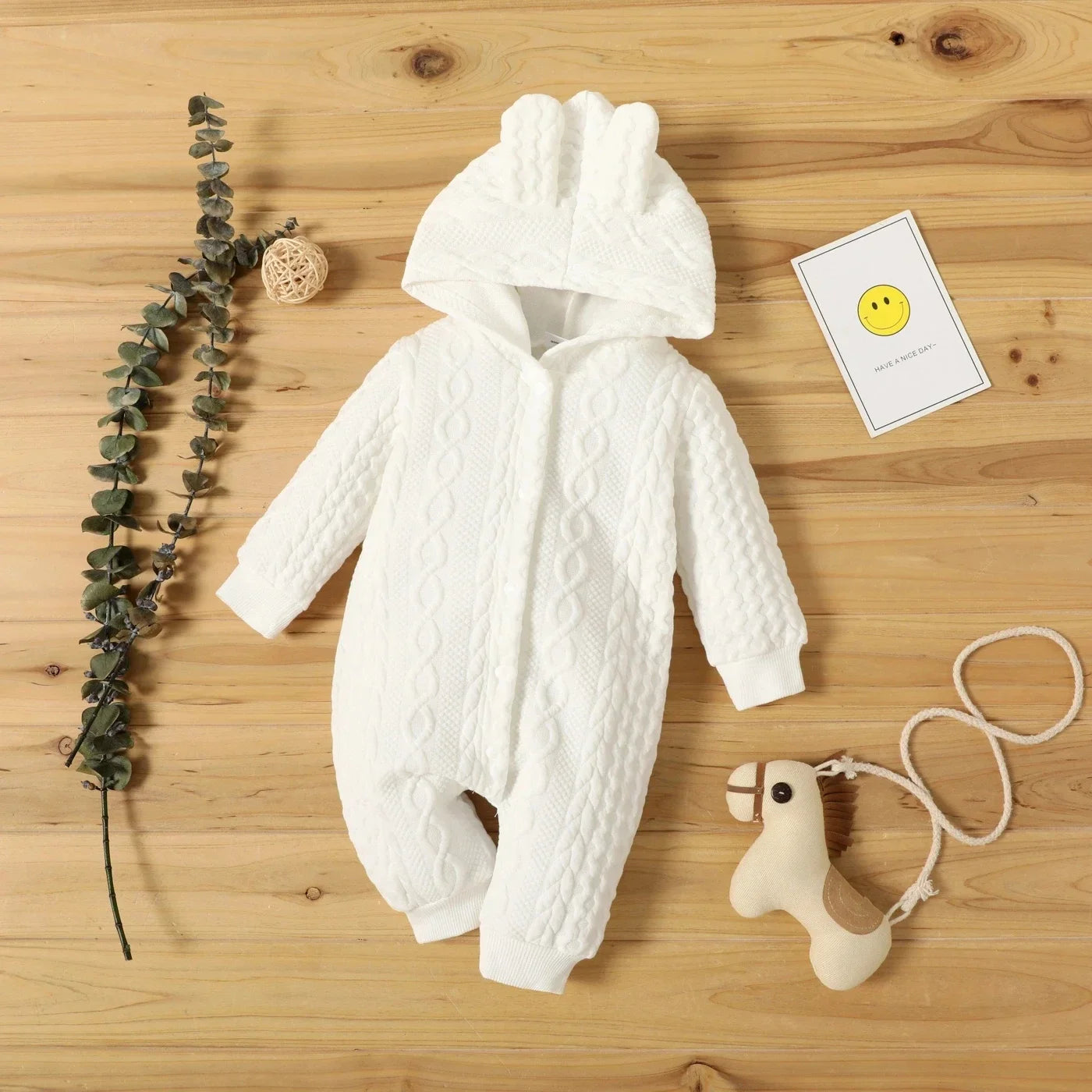 Cute Hooded Baby Romper with Ears – Soft & Cozy Bodysuit (0–18 Months)
