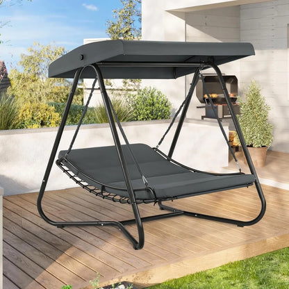 2-Seat Hammock Swing Chair with Canopy & Recliner