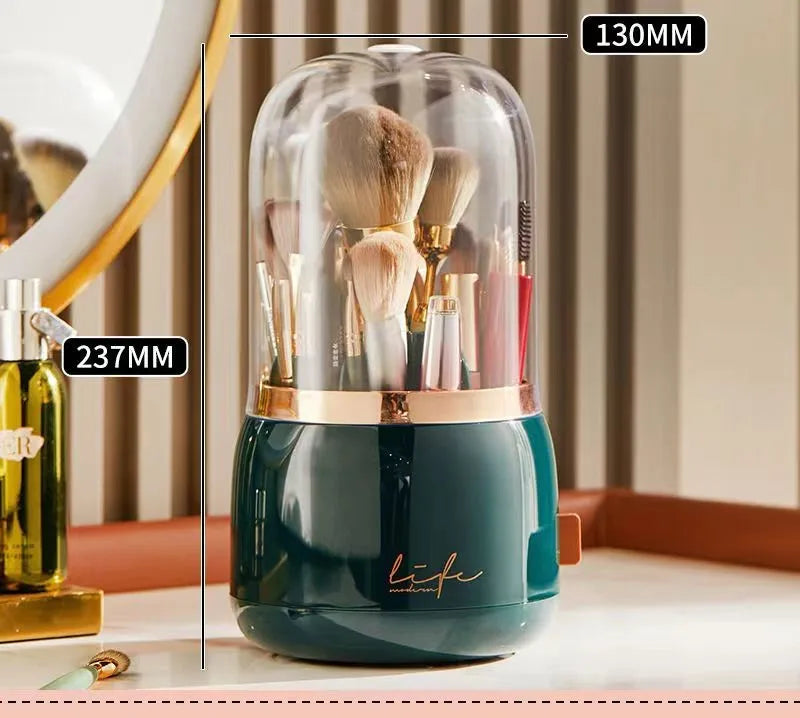 Rotating Makeup Brush Organizer With Lid