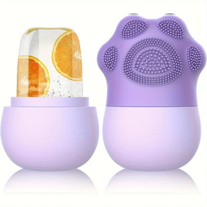 Ice & Glow Dual-Action Face & Eye Roller Set – Silicone Ice Roller + Facial Brush