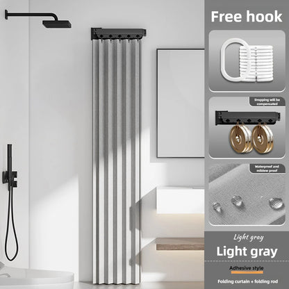 Folding Waterproof Shower Curtain – No-Drill Bathroom Divider