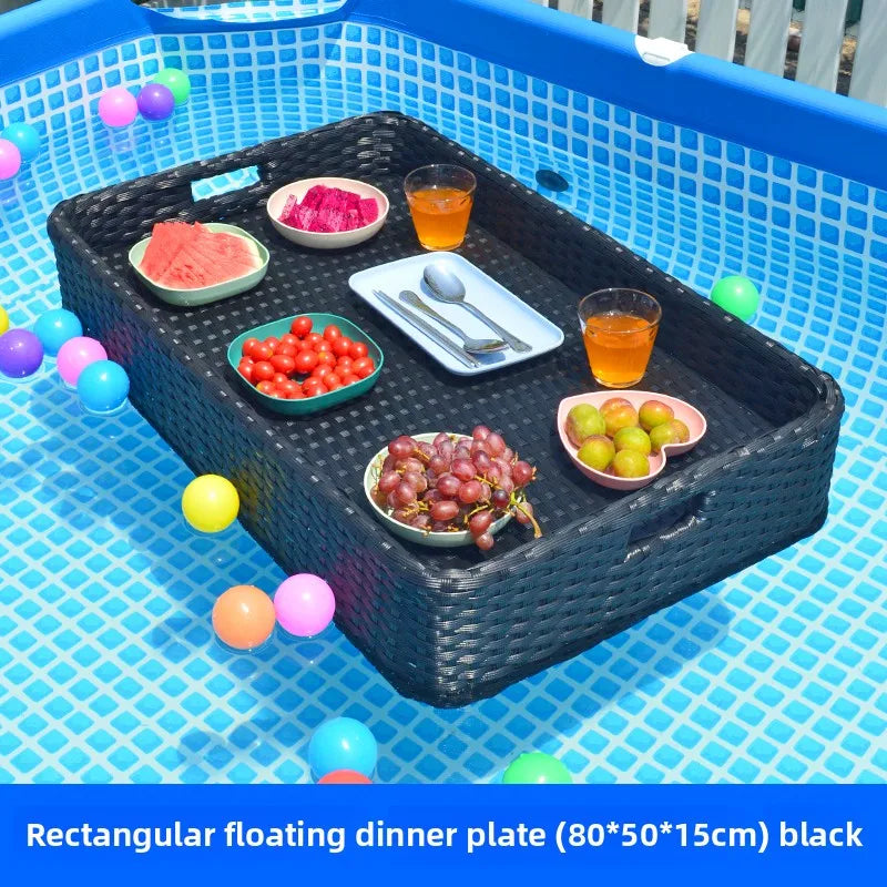 Rattan Floating Breakfast Tray – Pool & Outdoor Multi-Use