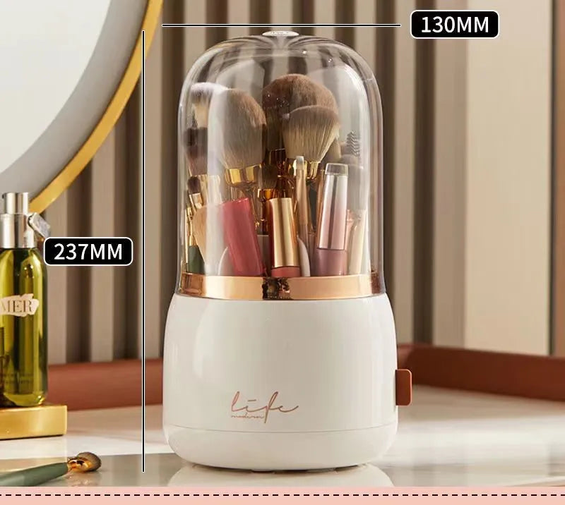 Rotating Makeup Brush Organizer With Lid