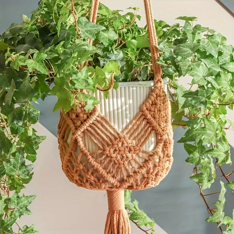 Boho Macrame Plant Hanger – Hanging Rope Basket for Plants