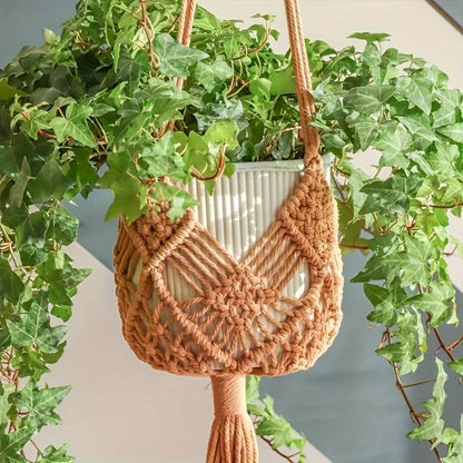 Boho Macrame Plant Hanger – Hanging Rope Basket for Plants