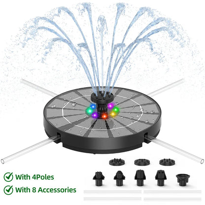Solar Fountain Pump 3.5W LED Battery 8 Nozzle Bird Bath