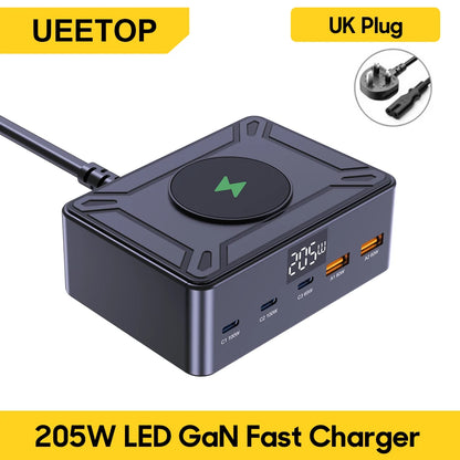 205W GaN Desktop Charger 5 Port USB-C PD Fast Charging Station