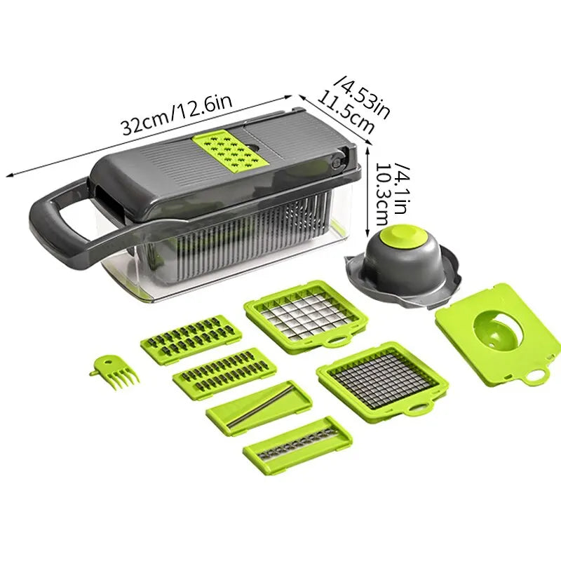 12-in-1 Vegetable Chopper – Manual Slicer with Basket