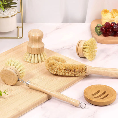 Bamboo Kitchen Dish Brush Set with Long Handle