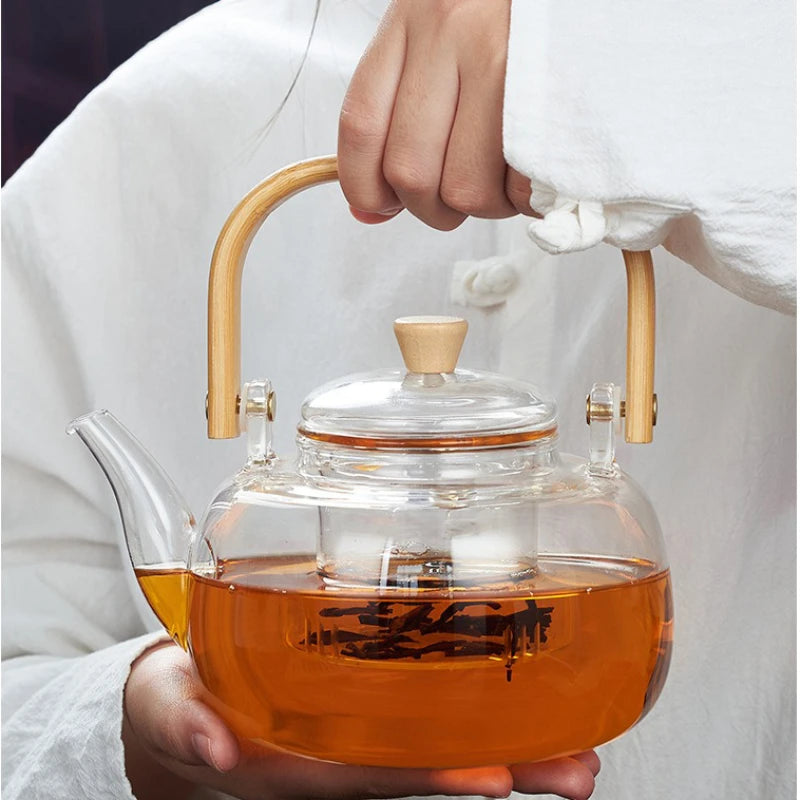 Glass Tea Pot 1200ml – Wooden Handle & Filter