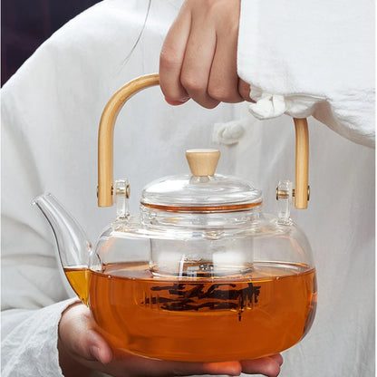 Glass Tea Pot 1200ml – Wooden Handle & Filter
