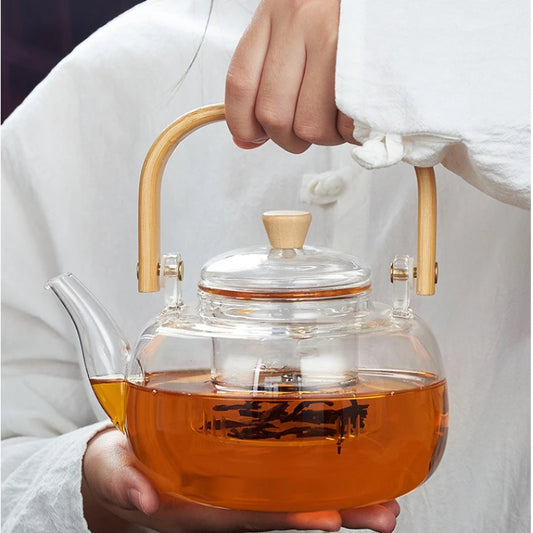 Glass Tea Pot 1200ml – Wooden Handle & Filter