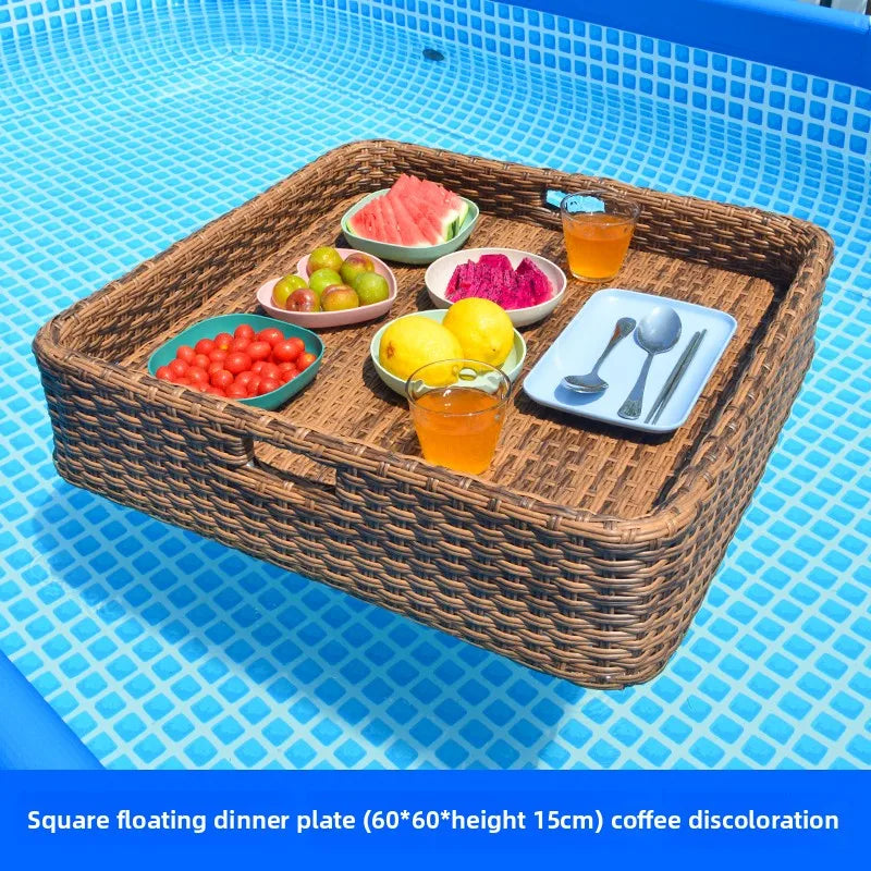 Rattan Floating Breakfast Tray – Pool & Outdoor Multi-Use