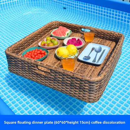 Rattan Floating Breakfast Tray – Pool & Outdoor Multi-Use