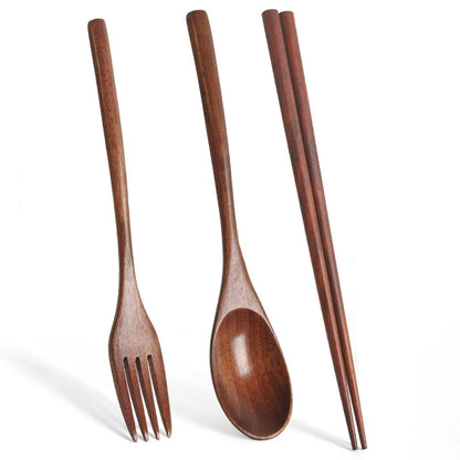 Natural Wooden Cutlery Set – Reusable Spoon, Fork & Chopsticks Dining Set