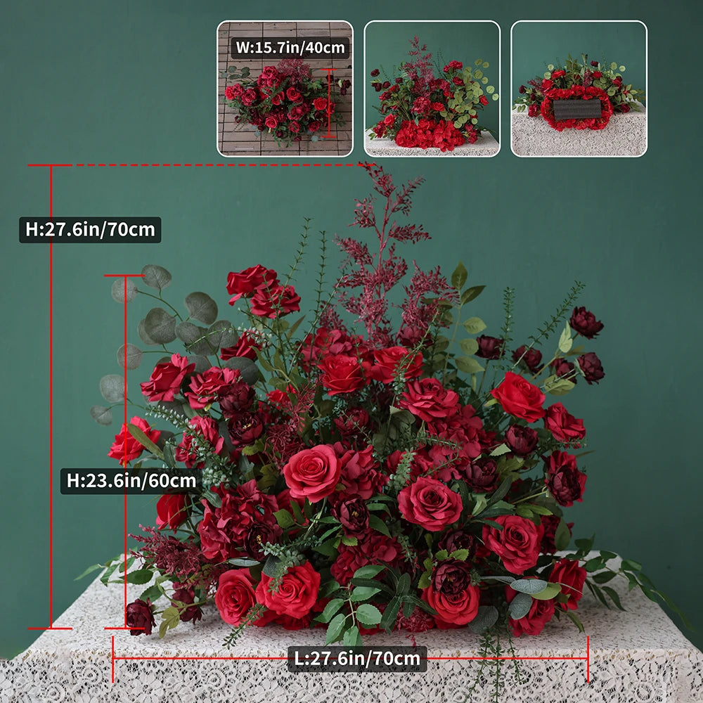 Dark Red Silk Rose Centerpiece – Elegant Event & Home Decor Arrangement