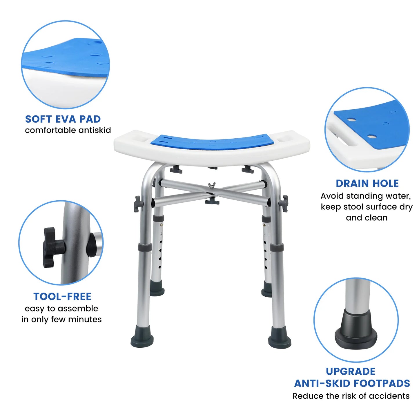Heavy Duty Shower Stool – Adjustable Padded Bath Seat (550 lbs Capacity)