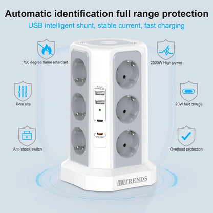 12-in-1 Power Tower Surge Protector with USB-C & Night Light