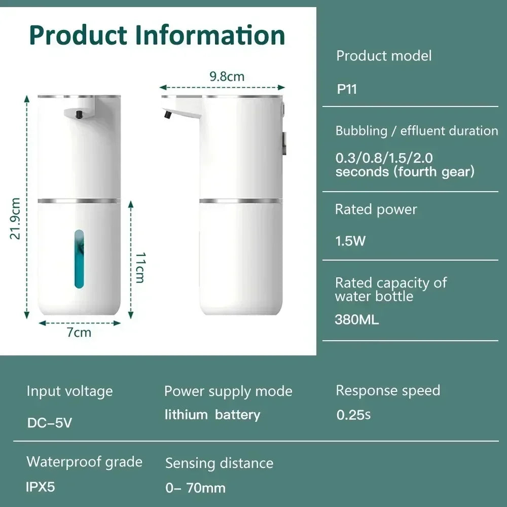 380ml Touchless Foam Soap Dispenser – USB Rechargeable
