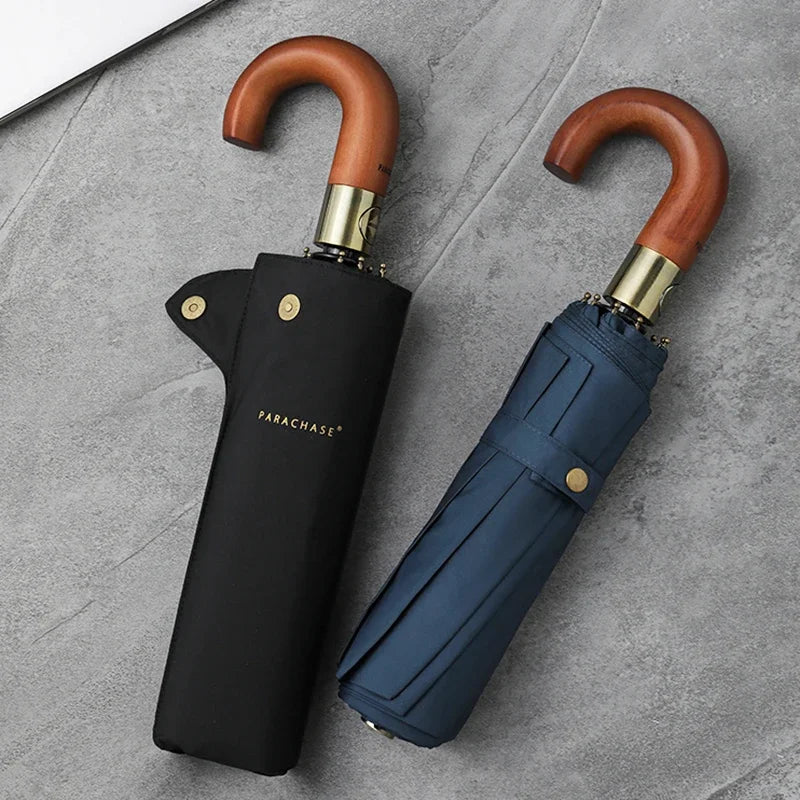 Luxury Windproof Wooden Umbrella – Big Folding Umbrella for Men