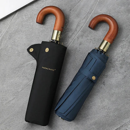Luxury Windproof Wooden Umbrella – Big Folding Umbrella for Men