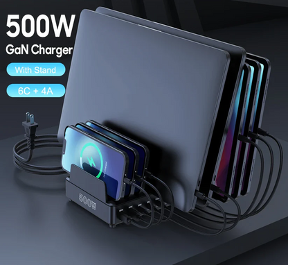 500W GaN 10-Port USB-C Fast Charging Station
