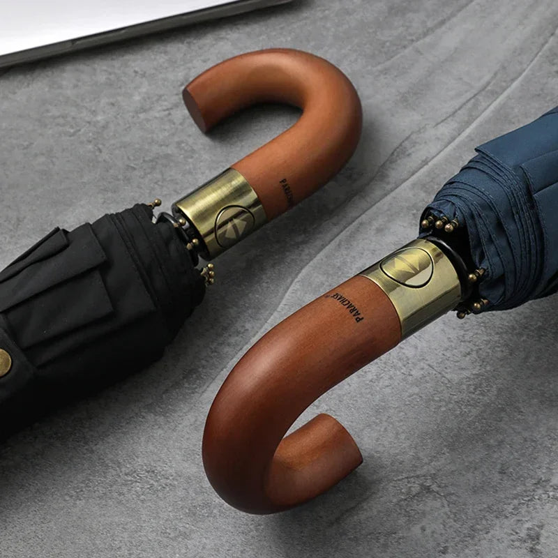 Luxury Windproof Wooden Umbrella – Big Folding Umbrella for Men