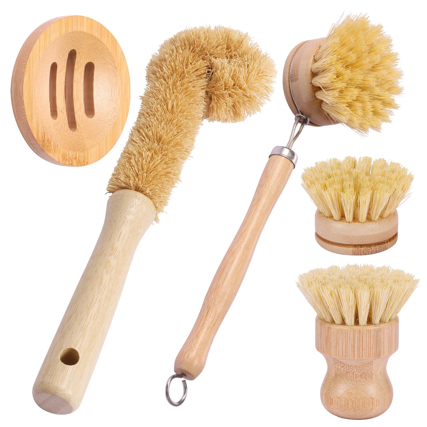 Bamboo Kitchen Dish Brush Set with Long Handle