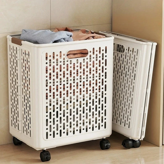 Foldable Laundry Basket with Wheels – Large Rolling Clothes Hamper