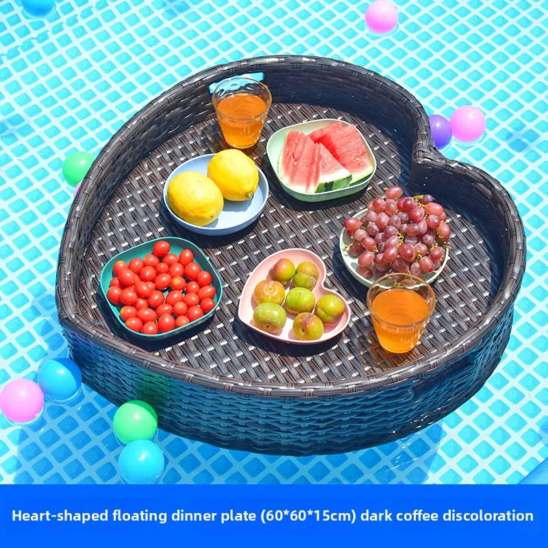 Rattan Floating Breakfast Tray – Pool & Outdoor Multi-Use