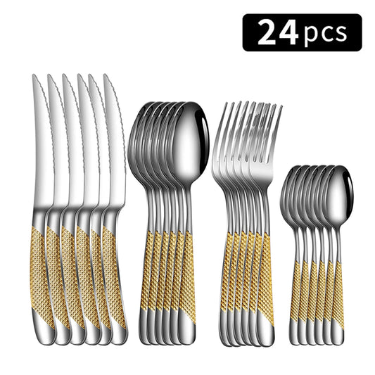 24pc Star Diamond Stainless Steel Cutlery Set – 6 Knives, 6 Forks & 12 Spoons