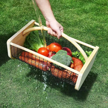 Modern Fruit & Vegetable Storage Basket with Wooden Handle