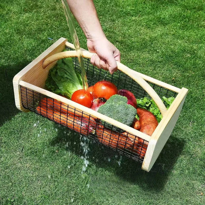 Modern Fruit & Vegetable Storage Basket with Wooden Handle