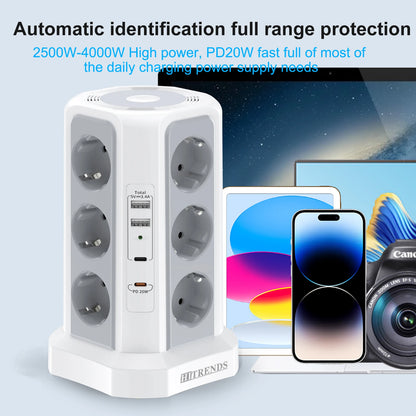 12-in-1 Power Tower Surge Protector with USB-C & Night Light