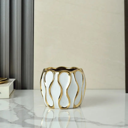 Modern Black & White Ceramic Vase with Gold Accent